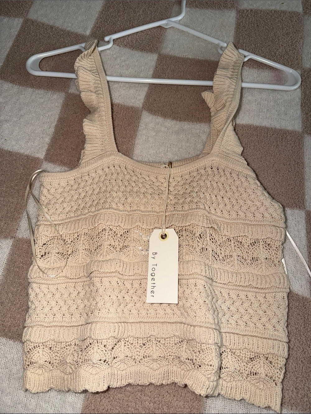 By Together Cream Crochet Ruffle Strap Camisole